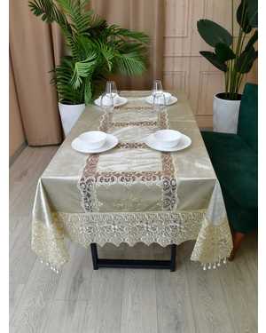 Скатерть из качественного плотного велюра с роскошным кружевом Размер 180 на 320см