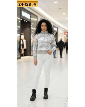 СВИТЕР УКОРОЧЕННЫЙ ТКАНЬ ВЯЗАНЫЙ