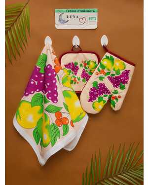 Набор подарочный 3в1 8-марта Рукавица, прихватка и полотенце Полотенца:40*60 см БЕЗ ВЫБОРА