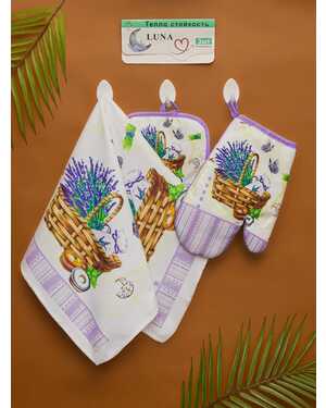 Набор подарочный 3в1 8-марта Рукавица, прихватка и полотенце Полотенца:40*60 см БЕЗ ВЫБОРА