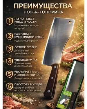 Нож топорик кухонный для мяса и костей из нержавеющей стали