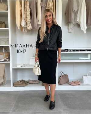 Женское платье Ткань креп + кардиган эко кожа
