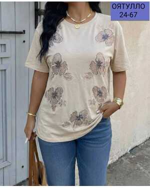 Женская футболка Ткань: Х/Б С стразами Фабричный Китай Размеры:(XL50,52) (2XL54,56) (3XL58,60)