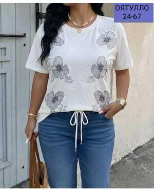 Женская футболка Ткань: Х/Б С стразами Фабричный Китай Размеры:(XL50,52) (2XL54,56) (3XL58,60)