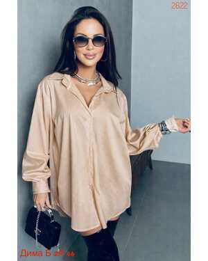 Женская Рубашка нарядная оверсайз со стразами ткань шелк размер единый: (42/52)