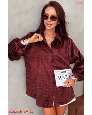 Женская Рубашка нарядная оверсайз со стразами ткань шелк размер единый: (42/52)