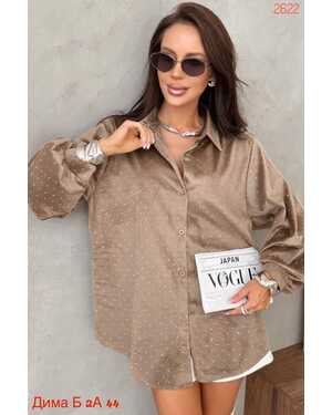 Женская Рубашка нарядная оверсайз со стразами ткань шелк размер единый: (42/52)