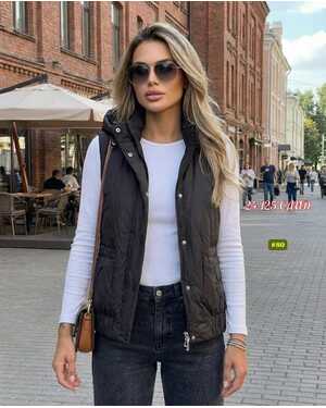 Женская Жилетка Ткань: Синтепон с подкладкой Капюшон отстёгивается