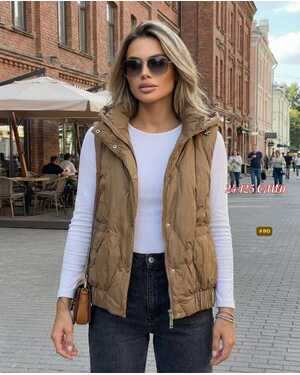 Женская Жилетка Ткань: Синтепон с подкладкой Капюшон отстёгивается