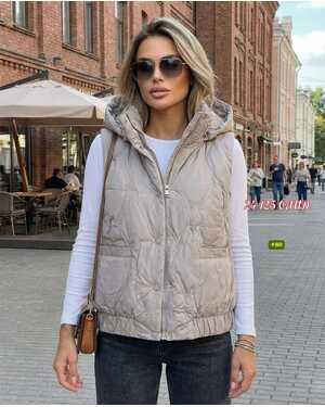 Женская Жилетка Ткань: Синтепон с подкладкой Капюшон отстёгивается