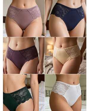 Трусы кружевные бразильяна УПАКОВКА 6ШТ ОДИН РАЗМЕР, РАЗНЫЙ ЦВЕТ
