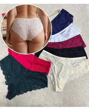 Трусы кружевные бразильяна УПАКОВКА 6ШТ ОДИН РАЗМЕР, РАЗНЫЙ ЦВЕТ