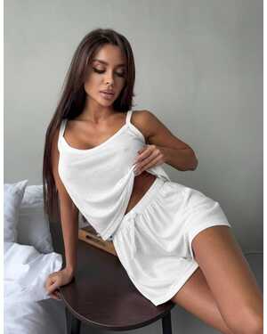 ЖЕНСКИЕ ПИЖАМА + ШОРТЫ Материал Турецкая Ribana 90%хлопок 10% лайкер