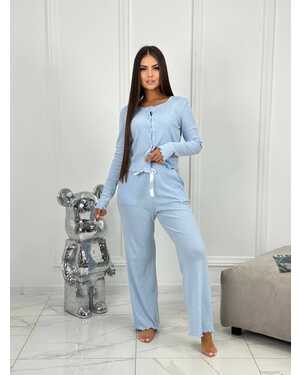 Женская пижама Материал рибана хлопок Штаны широкий с карманами