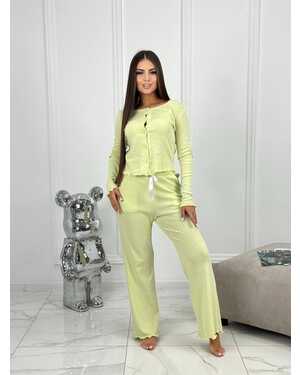 Женская пижама Материал рибана хлопок Штаны широкий с карманами