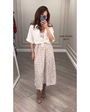 Женский Роскошный костюм‑двойка: Рубашка из воздушного креп-шифона Платье из роскошной ткани «Прада»