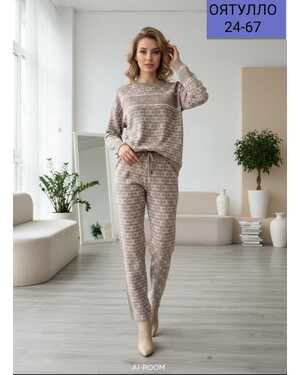 Женский костюм двойка Турецкий пошив Ткань: Вязанный + стразы Размер 46/54 единый