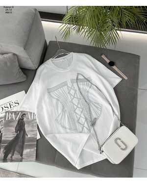 ЖЕНСКАЯ ФУТБОЛКА СО СТРАЗАМИ РАЗМЕР ЕДИНЫЙ 42-50 ФАБРИЧНОЕ КАЧЕСТВО