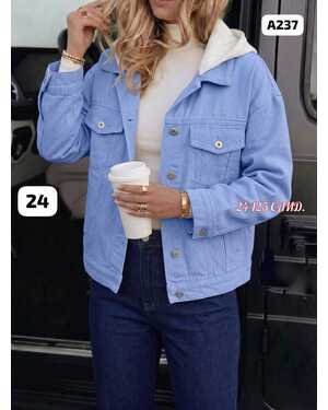 Женская Джинсовая куртка с Капюшоном отстёгивается фабричное качество (Китай) Размеры М L XL 2XL 3XL /46-48–50–52–54