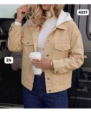 Женская Джинсовая куртка с Капюшоном отстёгивается фабричное качество (Китай) Размеры М L XL 2XL 3XL /46-48–50–52–54