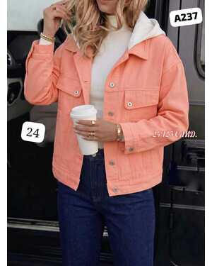 Женская Джинсовая куртка с Капюшоном отстёгивается фабричное качество (Китай) Размеры М L XL 2XL 3XL /46-48–50–52–54