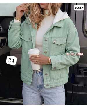 Женская Джинсовая куртка с Капюшоном отстёгивается фабричное качество (Китай) Размеры М L XL 2XL 3XL /46-48–50–52–54
