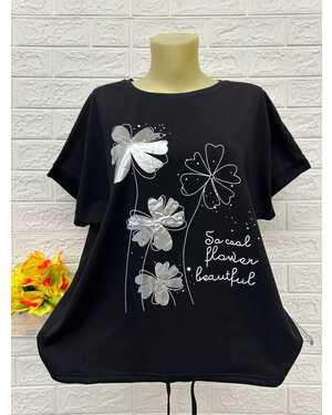 Женская Футболка Состав ткань: 95% Хлопок ( Cotton ), 5% Спандекс Размер: Единый 50-56