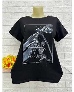 Женская Футболка Состав ткань: 95% Хлопок ( Cotton ), 5% Спандекс Размер: Единый 44-48