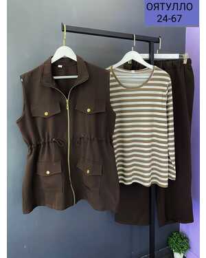 Женский Костюм тройка в размер ткань барби (футболка) кашемир