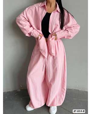 Женский Свободный летний костюм из легкого льна: рубашка oversize и брюки Аладдин на резинке. Размер 42-48 (One-size)