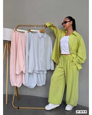 Женский Свободный летний костюм из легкого льна: рубашка oversize и брюки Аладдин на резинке. Размер 42-48 (One-size)