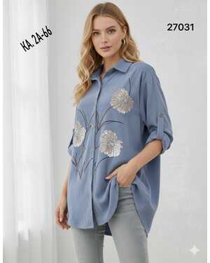 Женская Рубашка, велюр Состав: 95% cotton, 5% spandex Размер 2ХЛ(на 50-52) 3ХЛ(на 54-56) в размер
