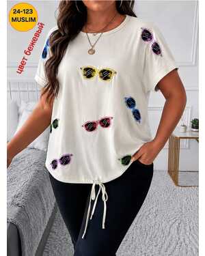 Женская футболка Ткань лён Фабричный Китай Размер {3XL-54} {4XL-56} {5XL-58} {6XL-60} {7XL-62}