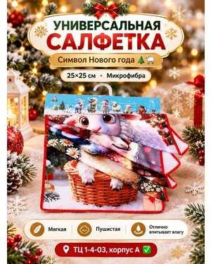Универсальная салфетка из микрофибры Символ Нового года Размер: 25*25 см. Состав: Микрофибра. Цвет: В пачке 20 штук