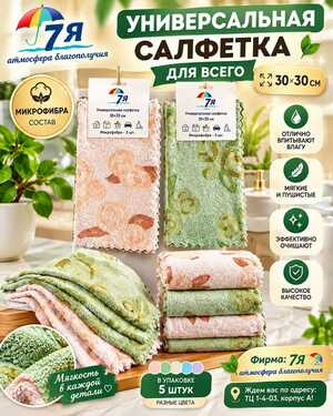 салфетка Размер: 30*30 см. Состав: Микрофибра. Цвет: В упаковке 5 штук