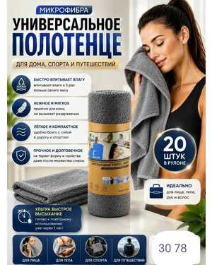 Салфетки безворсовые тканевые для уборки в рулоне 20*20 см